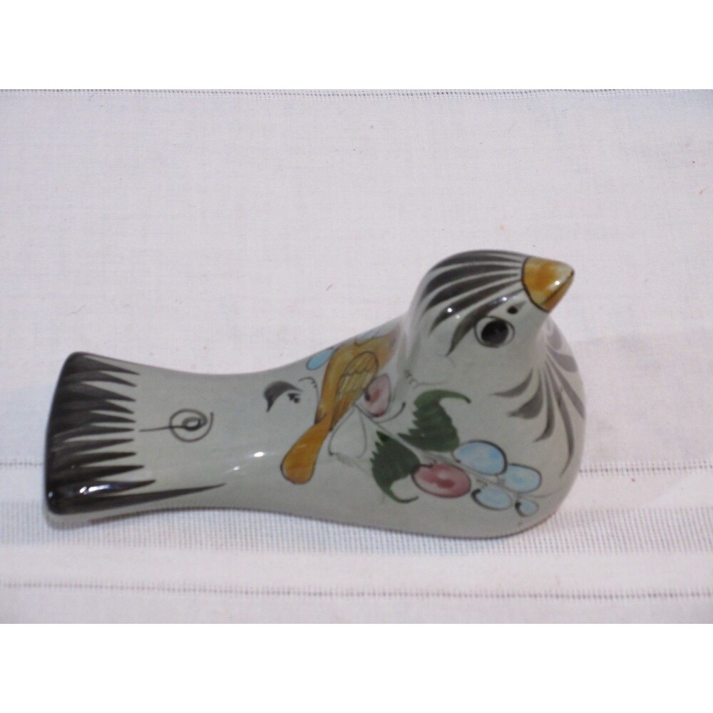 Vtg. Tonala Mexican Pottery Bird Hand Painted & Signed Suro 9" long Green